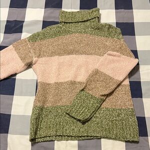 Striped Green, brown and Pink Women's Sweater